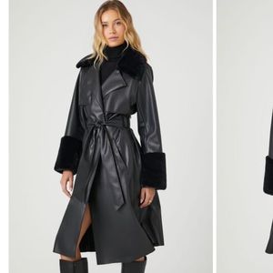 NWOT Faux Leather Belted Trench Coat SIZE SMALL